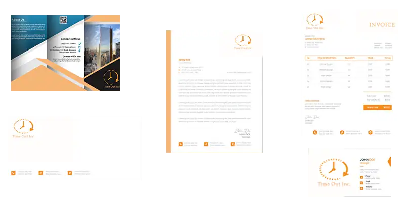 Professional print marketing materials including brochure, letterhead, business cards and invoice for small businesses Bristol CT