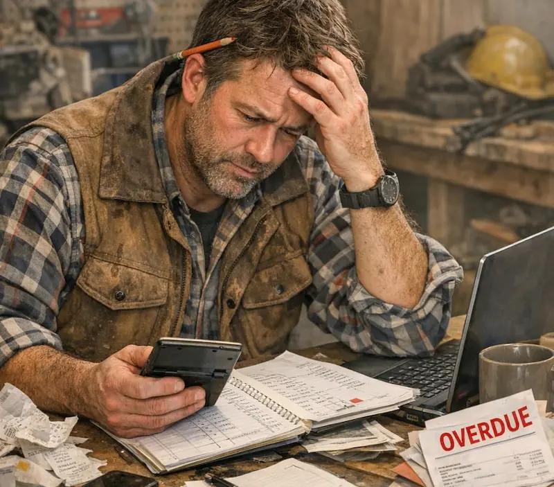 Small business owner stressed over overdue bills and bookkeeping Bristol CT